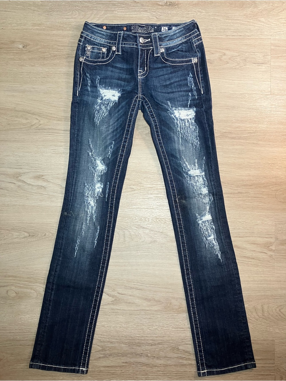 Y2K Miss Me "Signature Straight" Distressed Jeans size 26